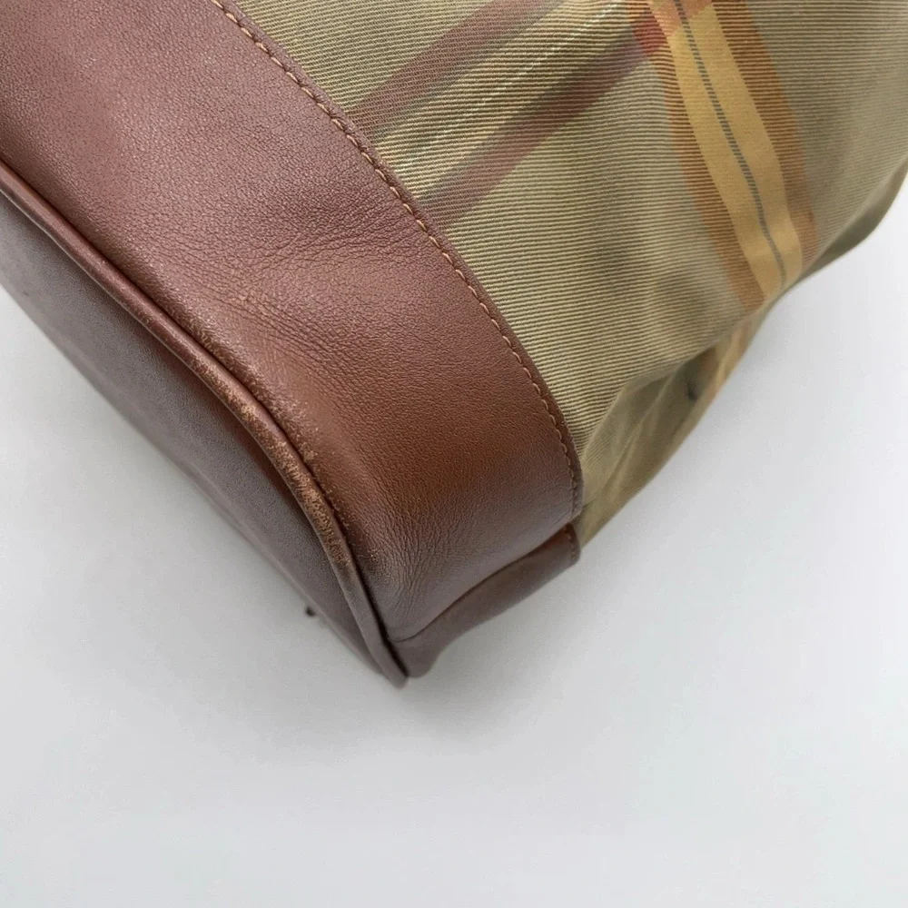 Authentic Burberry Nova Check Leather Nylon Brown Khaki Backpack